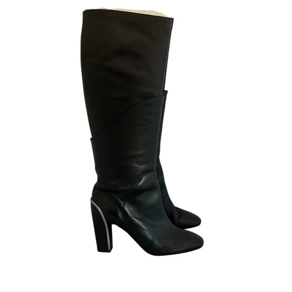 Diane Von Furstenberg DVF Black Grace Boots Leather High Heel Silver Size 9.5 - Picture 8 of 16
